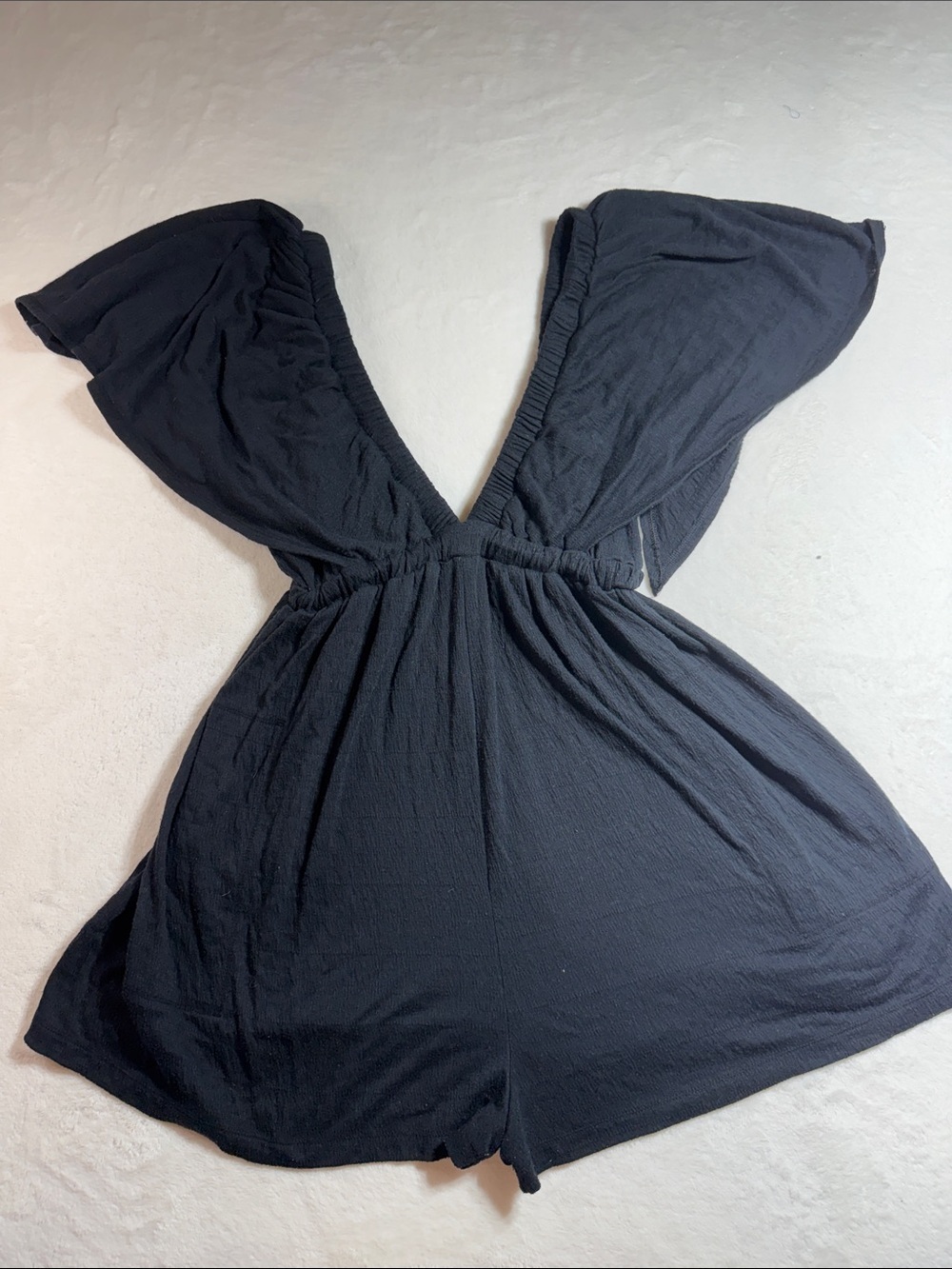 Free People Beach Women's Black V-Neck Short Romper with Flutter Sleeves